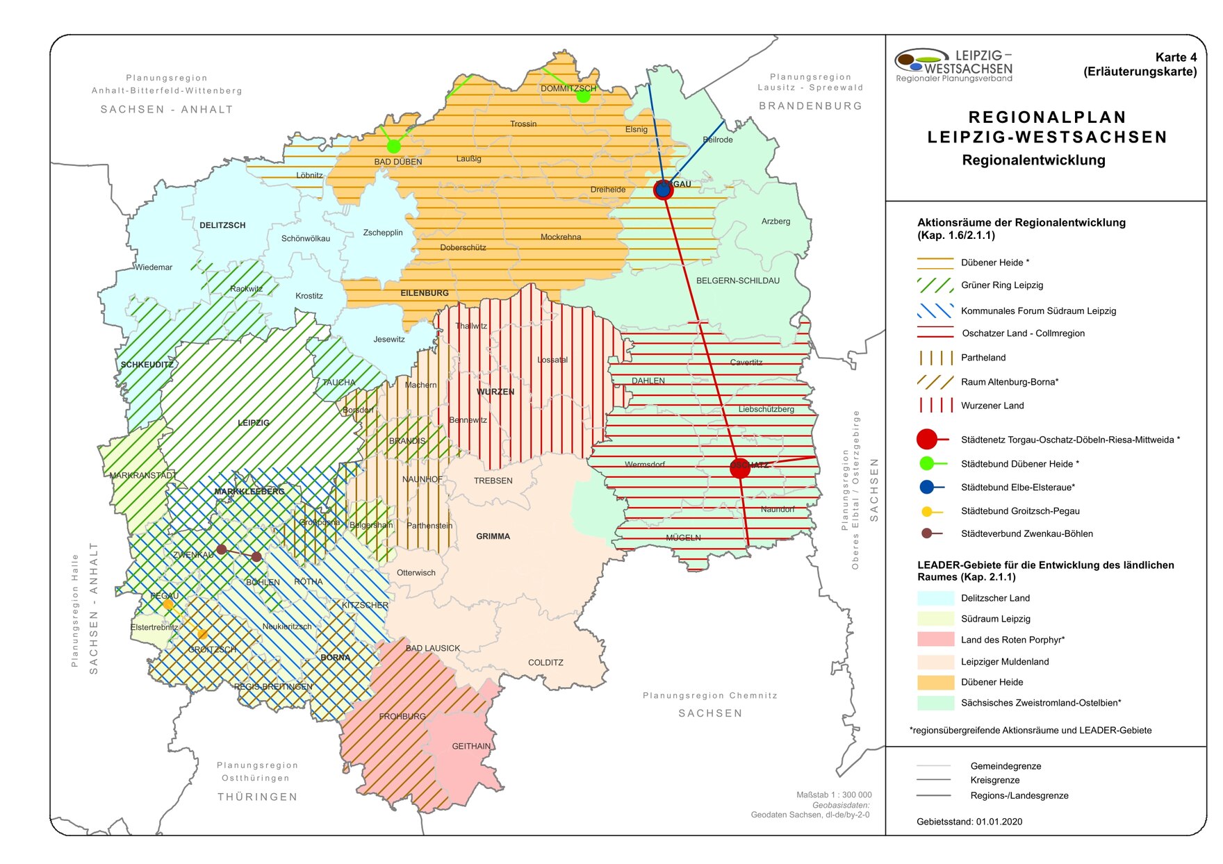 Übersicht der Aktionsräume im Regionalplan Leipzig-Westsachsen