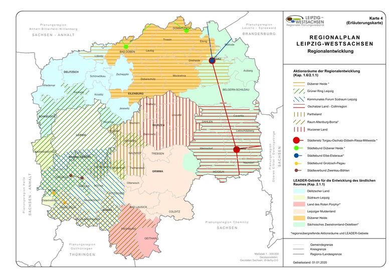 Übersicht der Aktionsräume im Regionalplan Leipzig-Westsachsen
