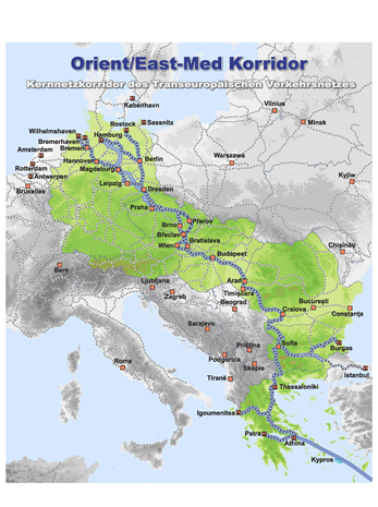 Darstellung des TEN-T Orient/East Med Korridors