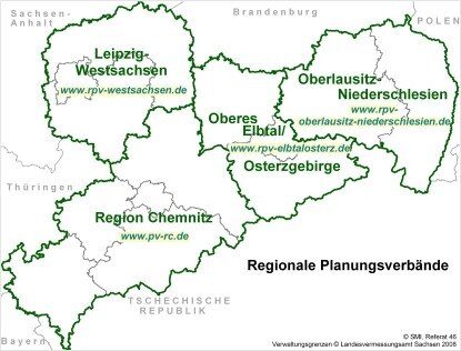 Karte der regionalen Planungsverbände Sachsens